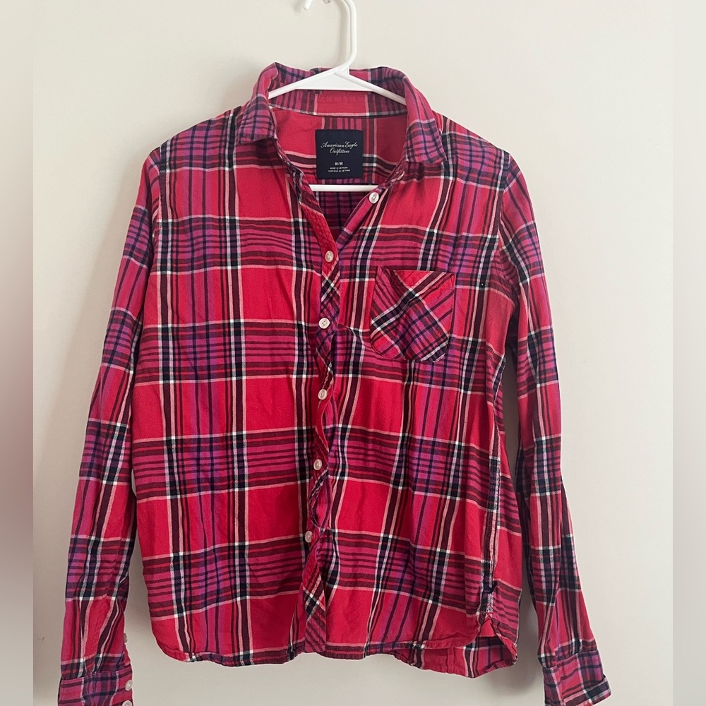 American Eagle Red and Pink Flannel